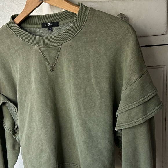 NWT 7 For All Mankind | Women’s olive green pullover ruffle sleeve sweatshirt, M - Picture 7 of 16